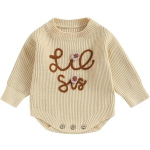 Lil’ Sis knit romper sweater for baby girl